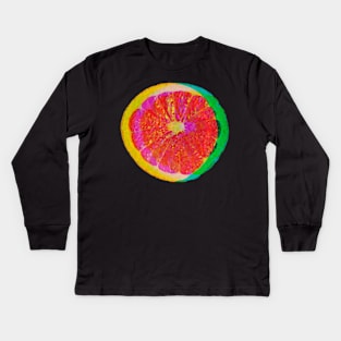 neon grapefruit citrus slices pop art pattern orange Kids Long Sleeve T-Shirt